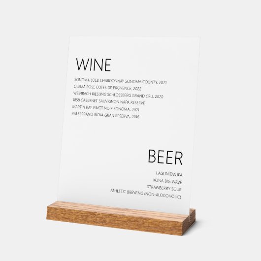 Moderne Minimalistische Wine Beer Drinks Menü Hoch Acrylschild (Winkel)