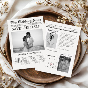 Moderne minimalistische Zeitungs-Hochzeit-save-the Einladung