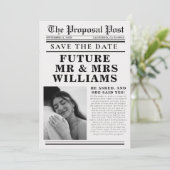 Moderne Minimalistische Zeitungshochzeit rettet da Einladung (Stehend Vorderseite)