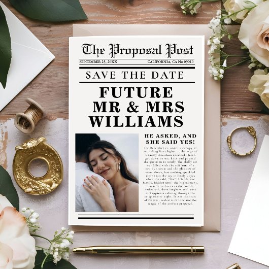 Moderne Minimalistische Zeitungshochzeit rettet da Einladung