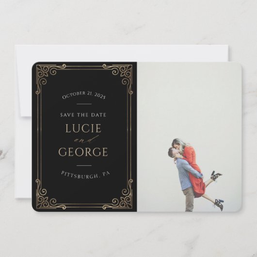 Moderne Minimalistische Zierrahmen Save the Date (Vorderseite)