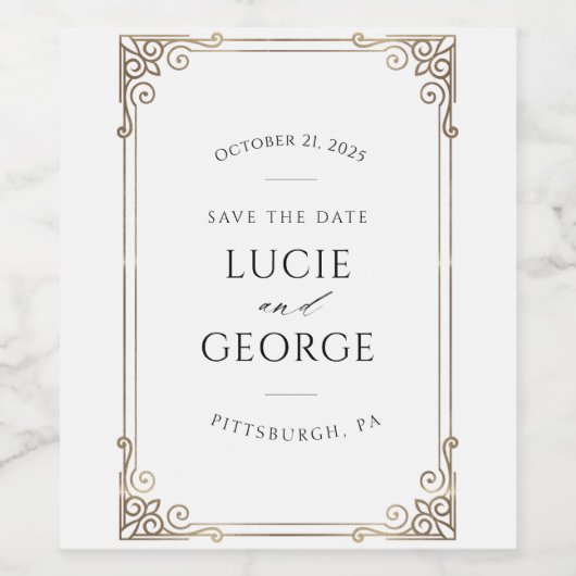 Moderne Minimalistische Zierrahmen Save the Date Weinetikett (Einzelnes Label)