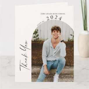 Moderne Minimalistische Zwei-Foto-Beige-Abschluss Dankeskarte