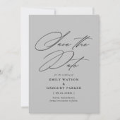 Moderne Minimalkalligrafie Grau Hochzeit Save The Date (Vorderseite)