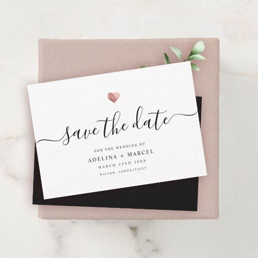 Moderne Minimalkalligraphie Rose Gold Save The Date