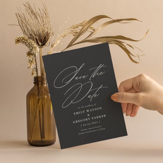 Moderne Minimalkalligraphie warme Schwarze Hochzei Save The Date