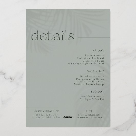 Moderne Minimalpalmen | Geburtstagswoche Folieneinladung (Rückseite)