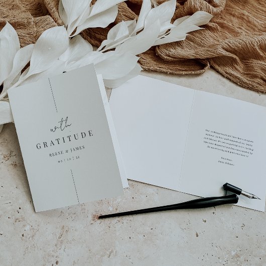 Moderne Minimalschrift "Mit Dankbarkeit" Hochzeit Dankeskarte
