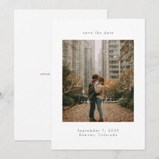 Moderne Minimalschrift über Foto-Hochzeit Save The Date