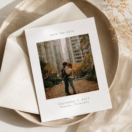 Moderne Minimalschrift über Foto-Hochzeit Save The Date