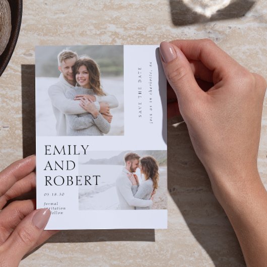 Moderne Minimilast Schwarz & Weiß 2 Foto Hochzeit Save The Date