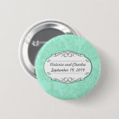 Moderne Mint Damask Hochzeit einladen Button (Vorne & Hinten)