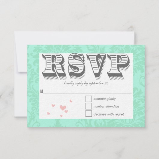 Moderne Mint Damask Hochzeit einladen Einladung (Vorderseite)