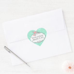 Moderne Mint Damask Hochzeit einladen Herz-Aufkleber