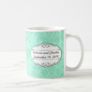 Moderne Mint Damask Hochzeit einladen Kaffeetasse