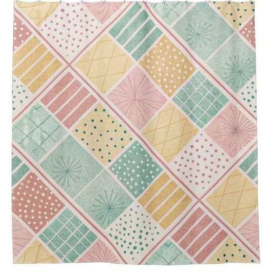 Moderne Mint-Geometrie-Polka-Punkte-Karomuster Duschvorhang (Vorderseite)
