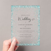Moderne Mint Glitter Hochzeit Acryleinladungen (Insitu (Handheld))
