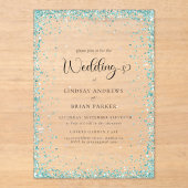 Moderne Mint Glitter Hochzeit Acryleinladungen (Vorderseite)