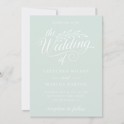 Moderne Mint Green Elegante Kalligraphie Hochzeit Einladung (Vorderseite)
