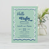 Moderne Mint Green Hello Baby Dusche Einladung (Stehend Vorderseite)