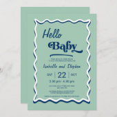 Moderne Mint Green Hello Baby Dusche Einladung (Vorne/Hinten)