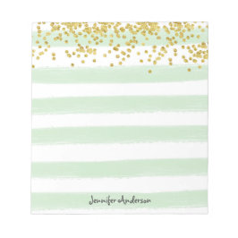 Moderne Mint Green Strip Gold Confetti personalisi Notizblock
