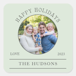 Moderne Mint Happy Holidays Runde 1 Foto Quadratischer Aufkleber