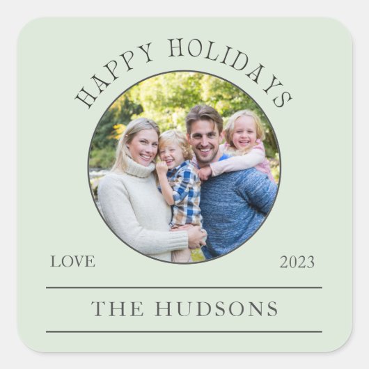 Moderne Mint Happy Holidays Runde 1 Foto Quadratischer Aufkleber (Vorderseite)