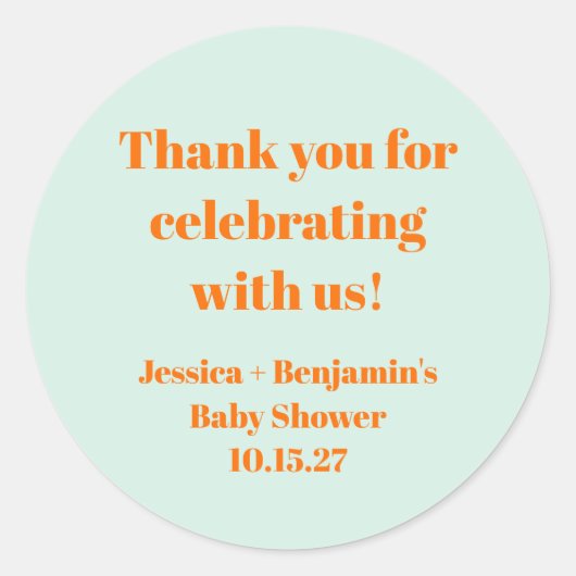 Moderne Mint Orange Babydusche kundenspezifisch Vi Runder Aufkleber (Vorderseite)