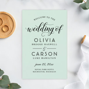 Moderne Mint- und Black Script-Hochzeitsprogramme