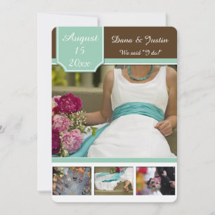 Moderne Mintbraune Fotocollage nach der Hochzeit Einladung
