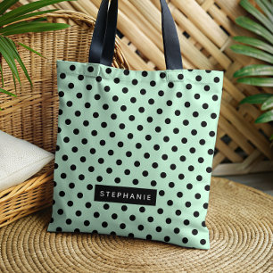 Moderne Mintgrün Schwarzer Tupfen Personalized Tasche