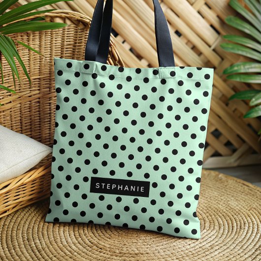 Moderne Mintgrün Schwarzer Tupfen Personalized Tasche