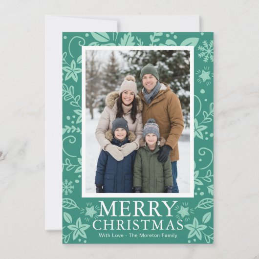 Moderne mintgrüne Foto-Weihnachtskarte Feiertagskarte (Vorderseite)