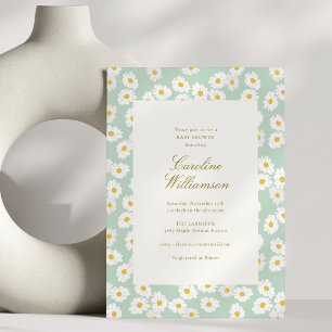 Moderne mintgrüne Gänseblümchen-Blumen-Baby-Party Einladung