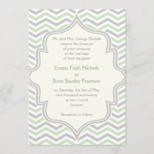 Moderne mintgrüne, graue Chevron-Zickzack-Hochzeit Einladung