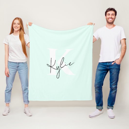 Moderne Minze Creme Personalisiert Monogramm Name Fleecedecke (Beispiel)