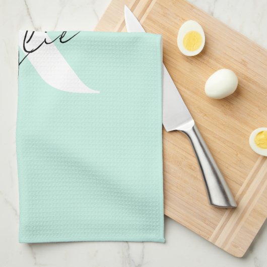 Moderne Minze Creme Personalisiert Monogramm Name  Geschirrtuch (Viertel Falte)