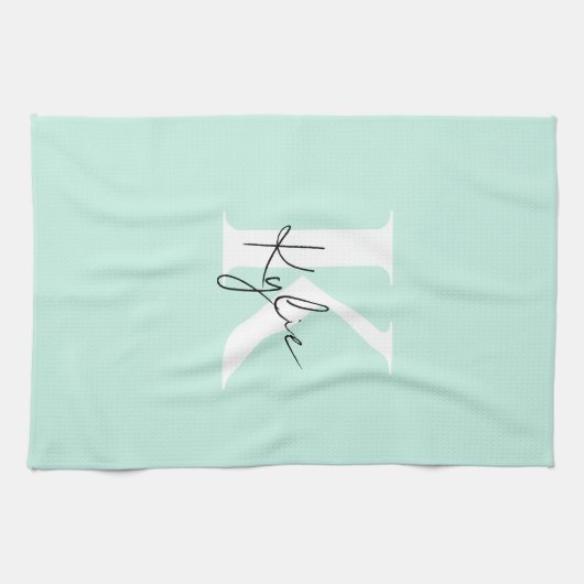 Moderne Minze Creme Personalisiert Monogramm Name  Geschirrtuch (Horizontal)
