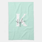 Moderne Minze Creme Personalisiert Monogramm Name  Geschirrtuch (Vertikal)