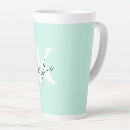 Moderne Minze Creme Personalisiert Monogramm Name Milchtasse (Rechte Ecke)