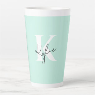 Moderne Minze Creme Personalisiert Monogramm Name  Milchtasse