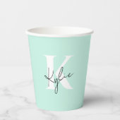 Moderne Minze Creme Personalisiert Monogramm Name  Pappbecher (Vorderseite)