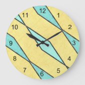 Moderne Minze, grün gelb und schwarz Retro Große Wanduhr (Vorderseite)