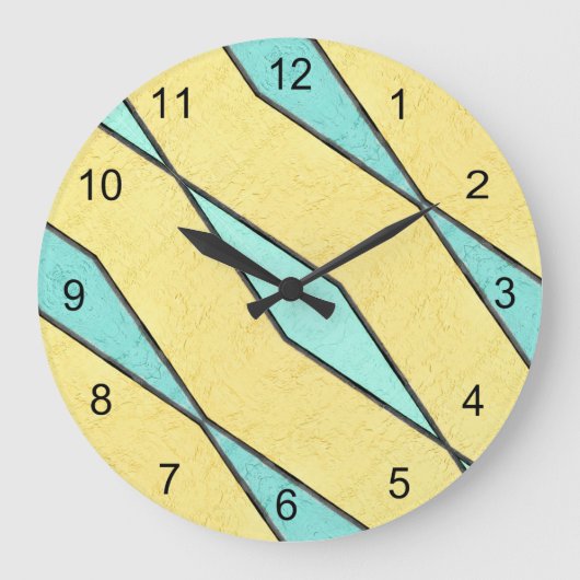 Moderne Minze, grün gelb und schwarz Retro Große Wanduhr (Vorderseite)