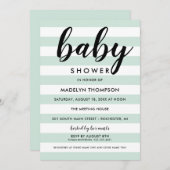 Moderne Minze grüne Streifen neutrale Babydusche Einladung (Vorne/Hinten)