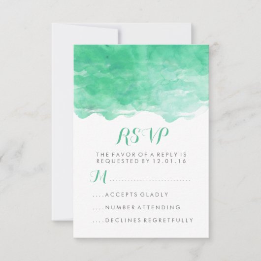 Moderne Minze grüne Wasserfarbe | Hochzeit RSVP (Vorderseite)