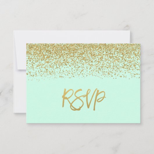 Moderne Minze Imitats Gold Glitzer UAWG RSVP Karte (Vorderseite)