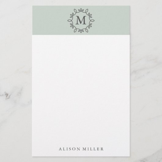Moderne Minze Mit Monogramm Stationery Briefpapier (Vorderseite)