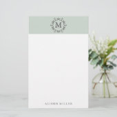 Moderne Minze Mit Monogramm Stationery Briefpapier (Stehend Vorderseite)
